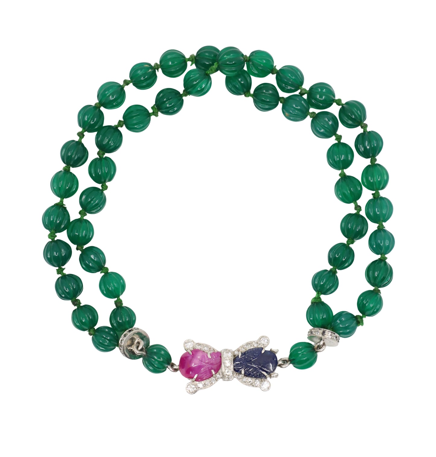 Art Deco Platinum Sapphire Ruby Chalcedony Beads Diamond Bracelet