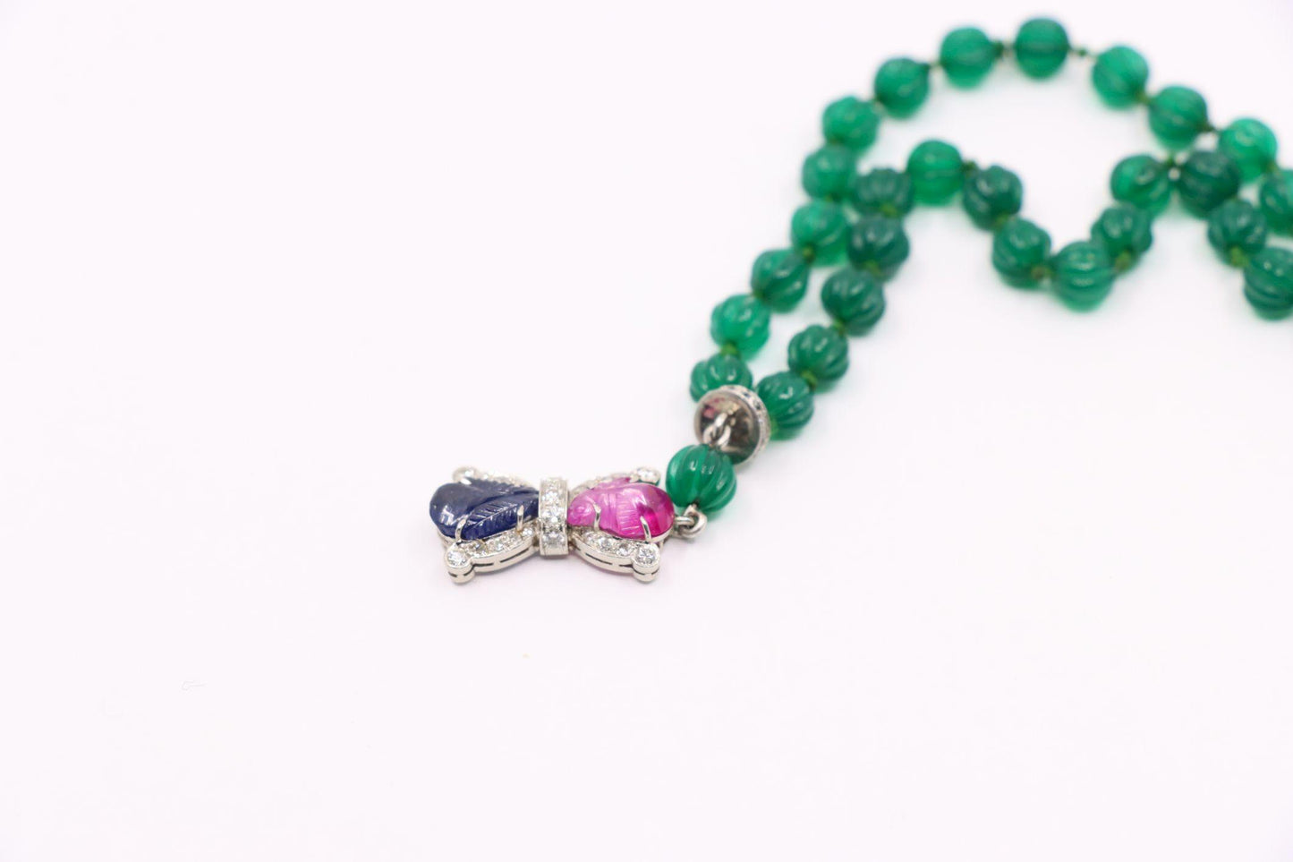 Art Deco Platinum Sapphire Ruby Chalcedony Beads Diamond Bracelet