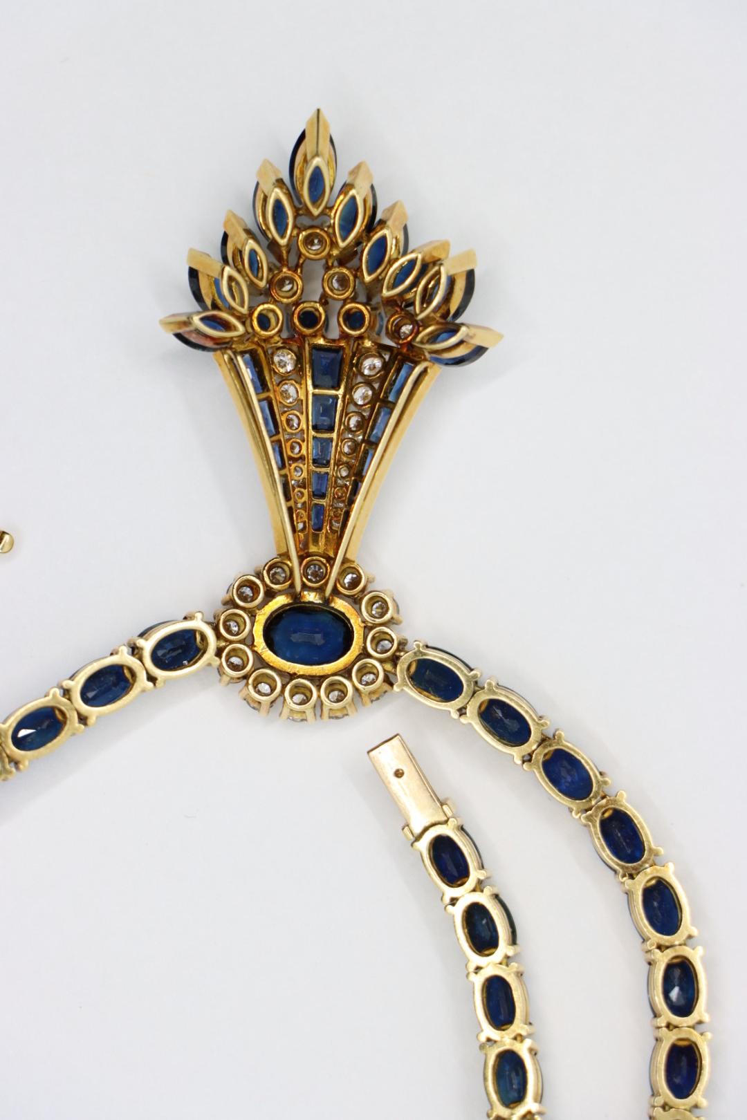 18K Gold Sapphire Diamonds Necklace