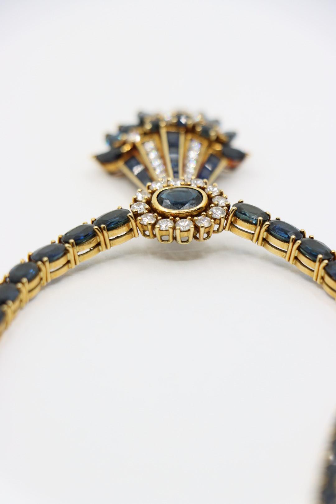 18K Gold Sapphire Diamonds Necklace