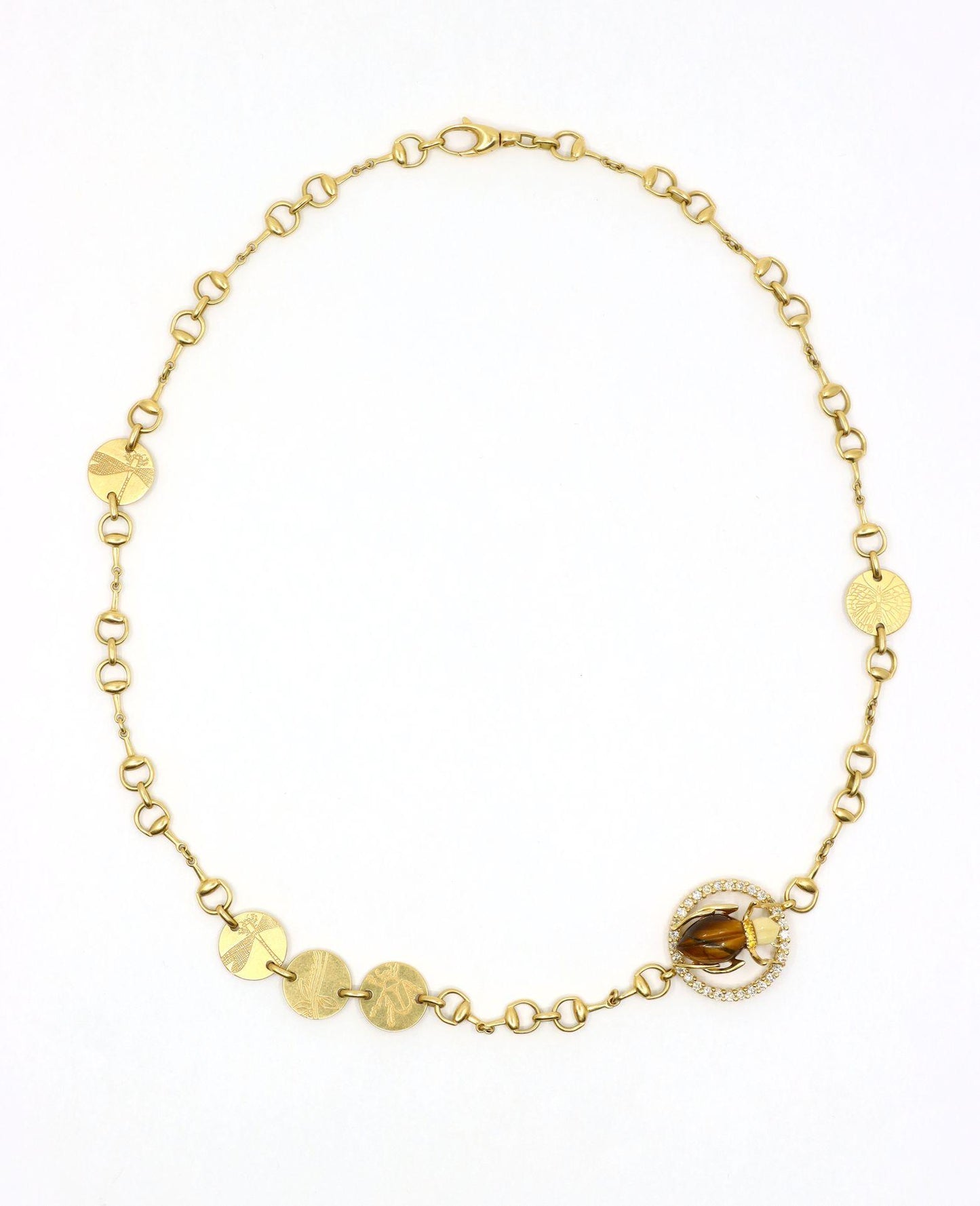 GUCCI Gold Tone Tiger Eye Insect Necklace