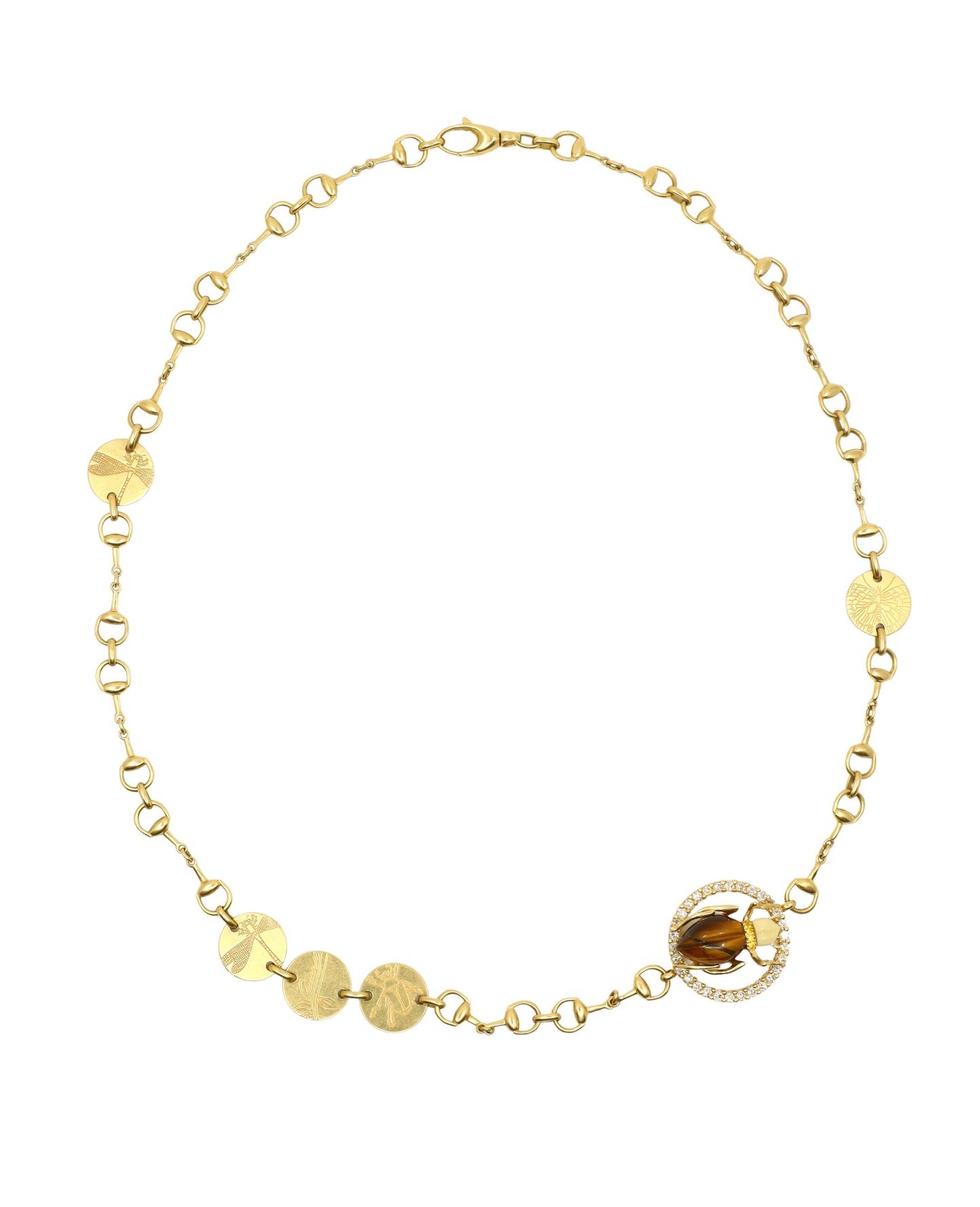 GUCCI Gold Tone Tiger Eye Insect Necklace