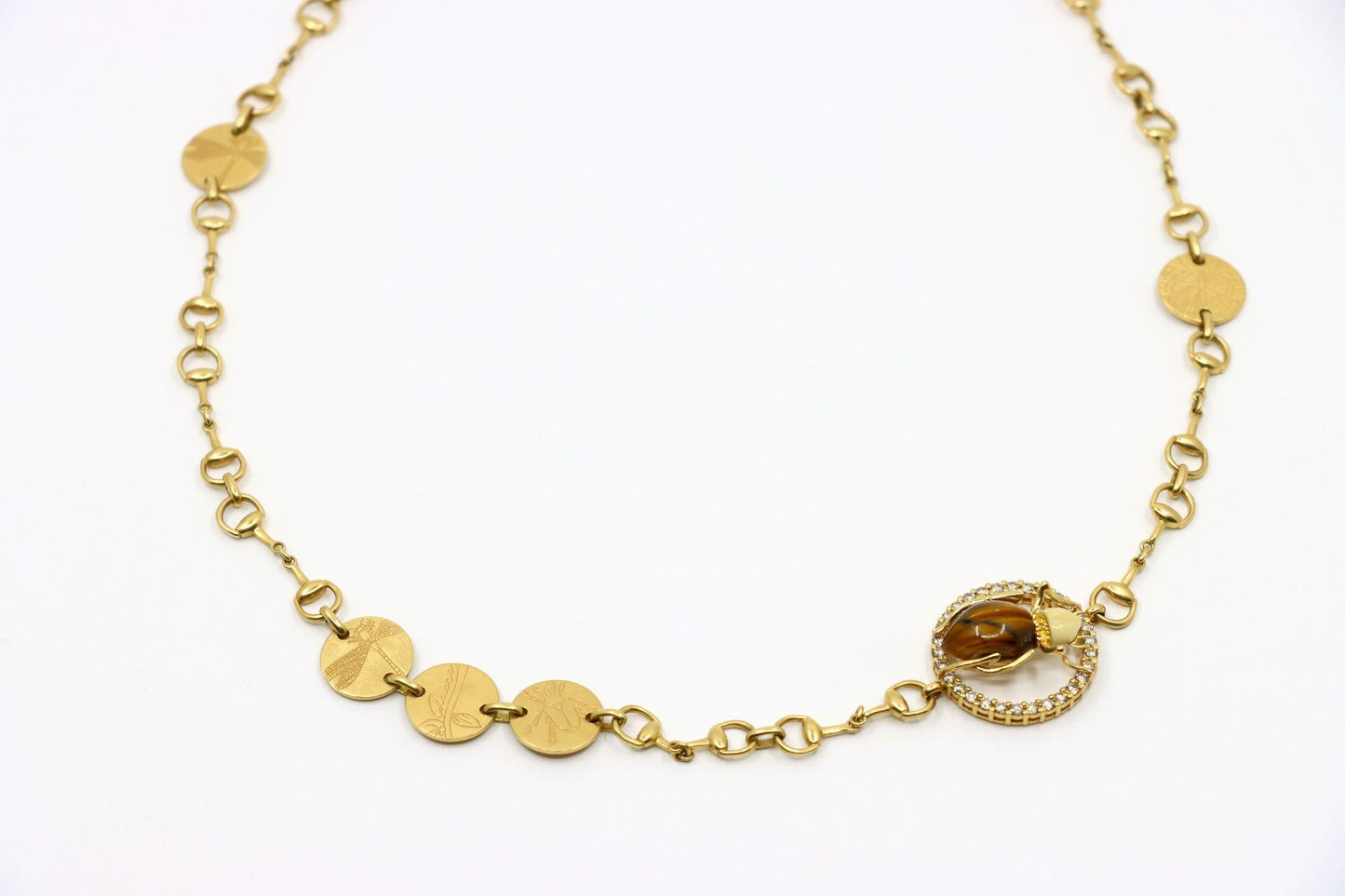 GUCCI Gold Tone Tiger Eye Insect Necklace