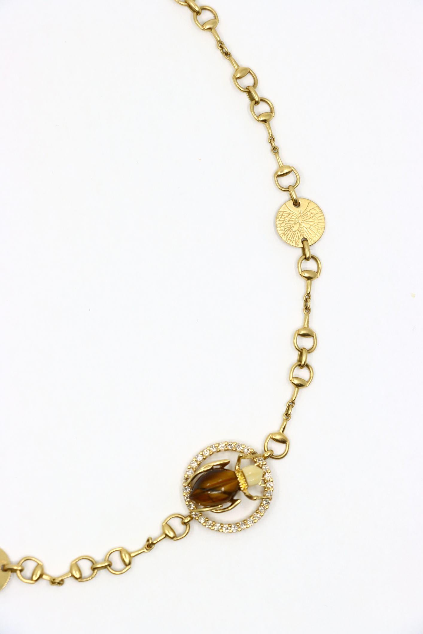 GUCCI Gold Tone Tiger Eye Insect Necklace