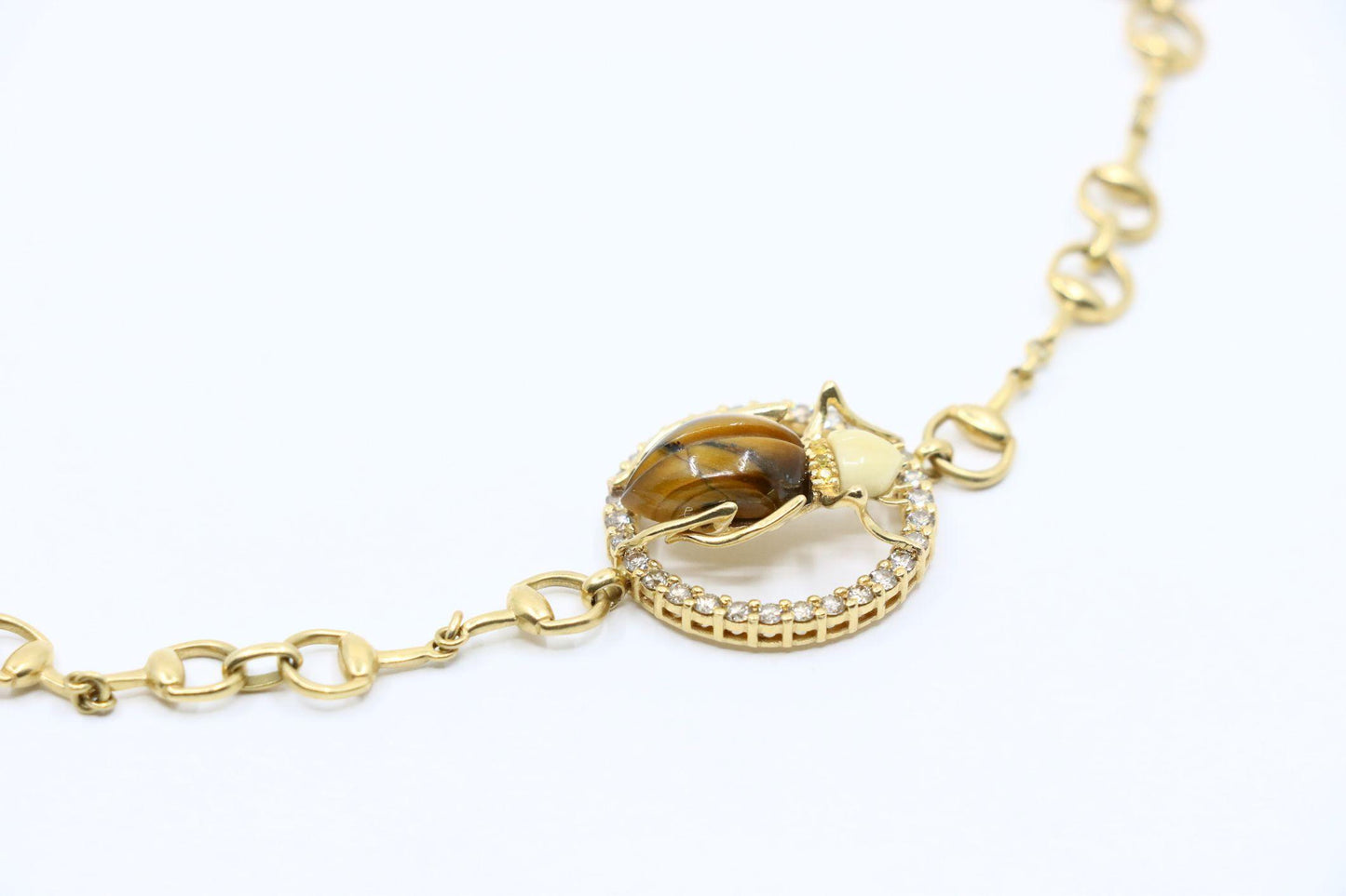 GUCCI Gold Tone Tiger Eye Insect Necklace