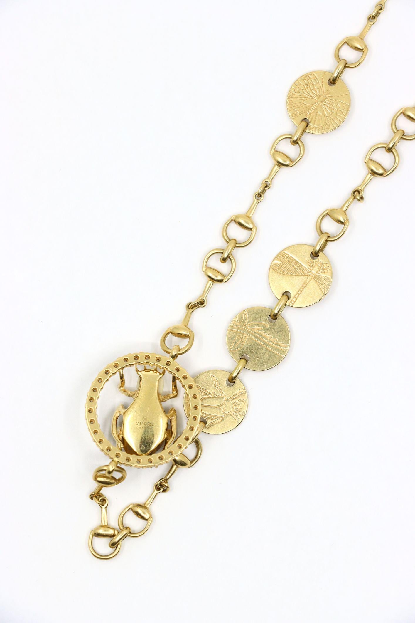 GUCCI Gold Tone Tiger Eye Insect Necklace