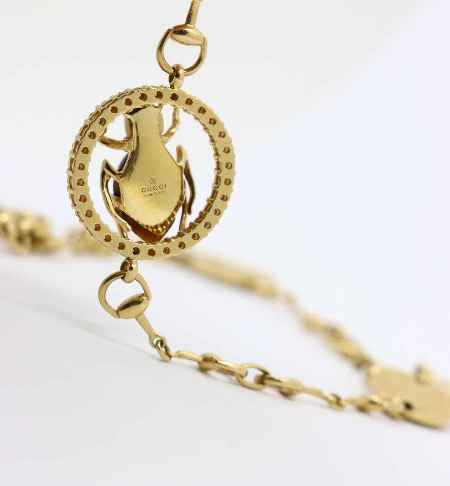GUCCI Gold Tone Tiger Eye Insect Necklace