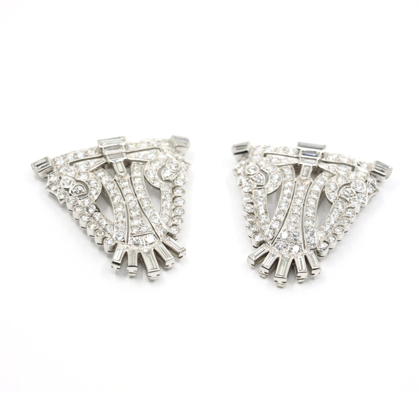 Vintage Art Deco Style Platinum Diamond Double Brooch Clips