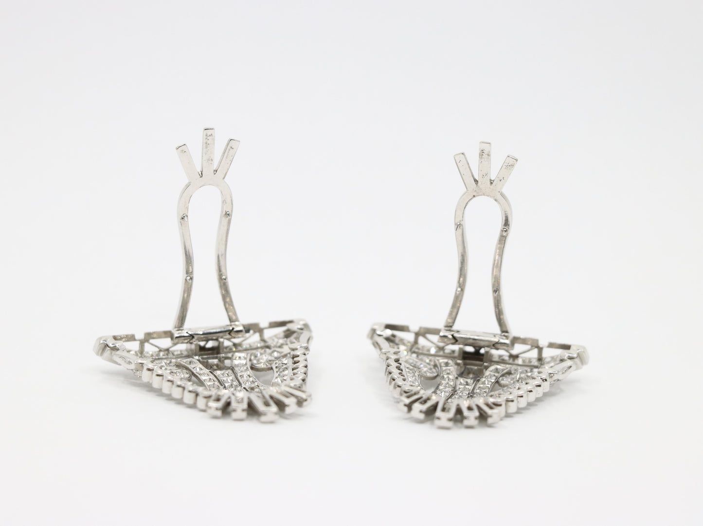 Vintage Art Deco Style Platinum Diamond Double Brooch Clips