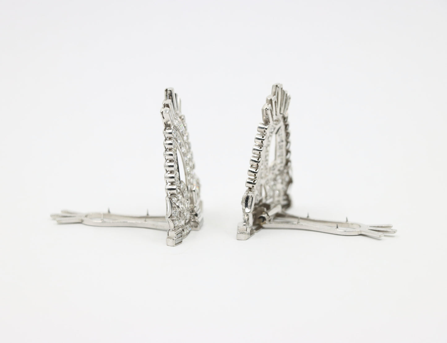 Vintage Art Deco Style Platinum Diamond Double Brooch Clips