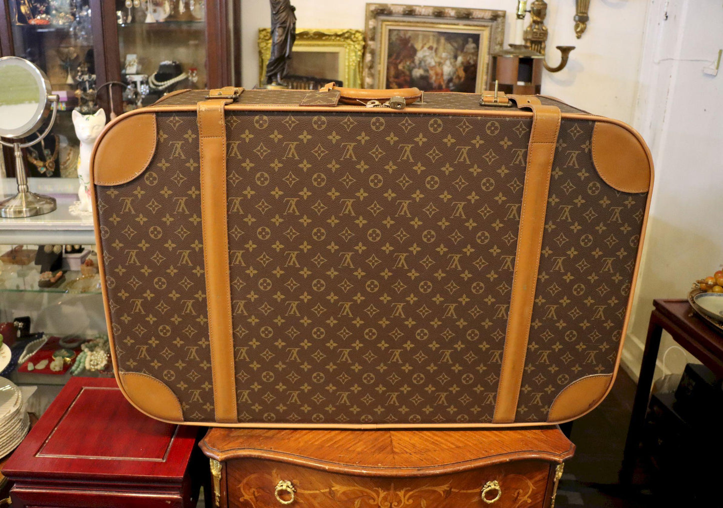Antique Louis Vuitton Monogram Leather Large Suitcase
