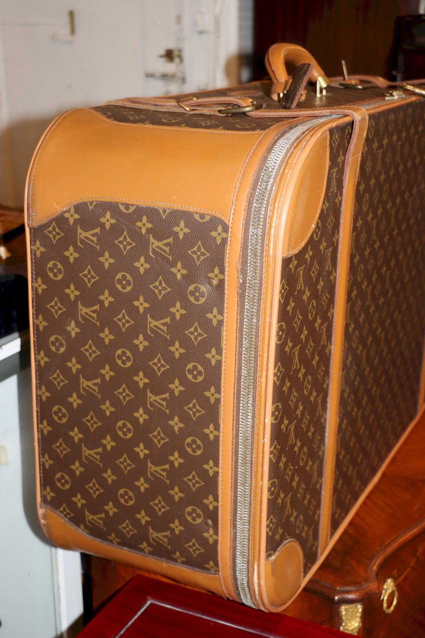 Antique Louis Vuitton Monogram Leather Large Suitcase
