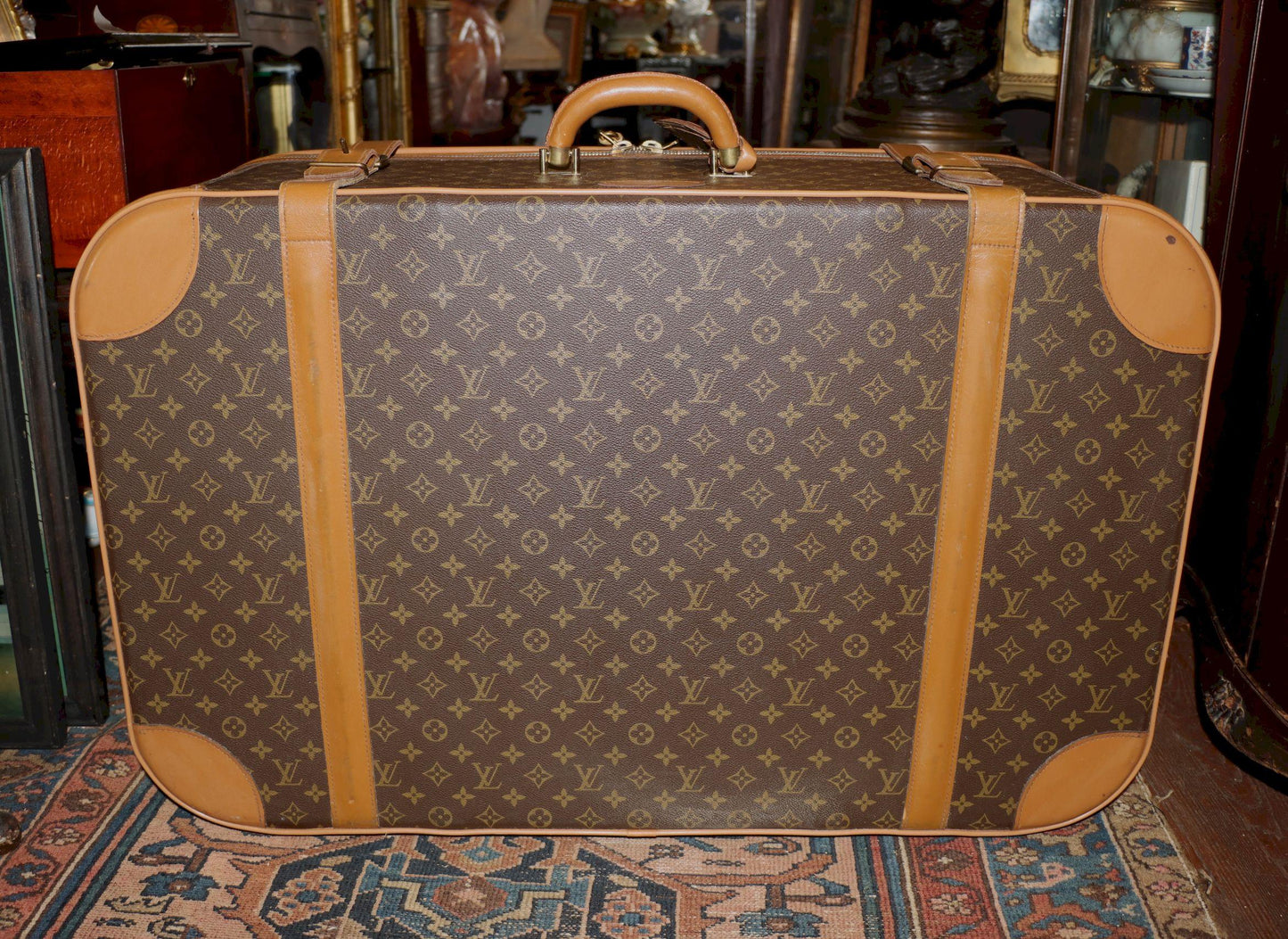 Antique Louis Vuitton Monogram Leather Large Suitcase