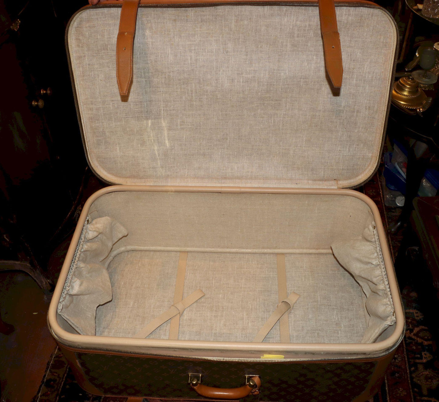 Antique Louis Vuitton Monogram Leather Large Suitcase