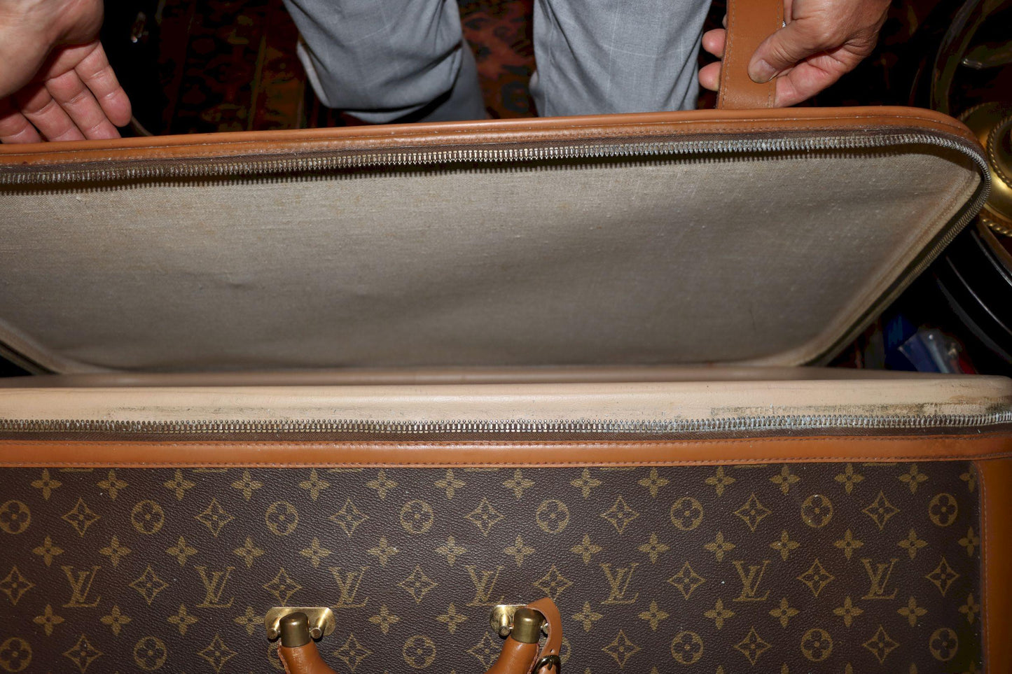 Antique Louis Vuitton Monogram Leather Large Suitcase