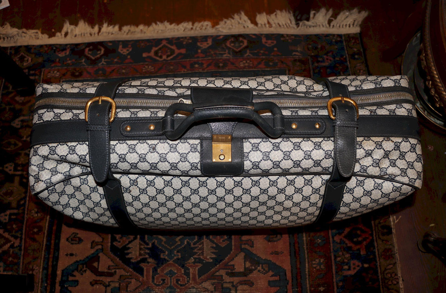 Vintage GUCCI Navy GG Monogram Canvas Travel Suitcase