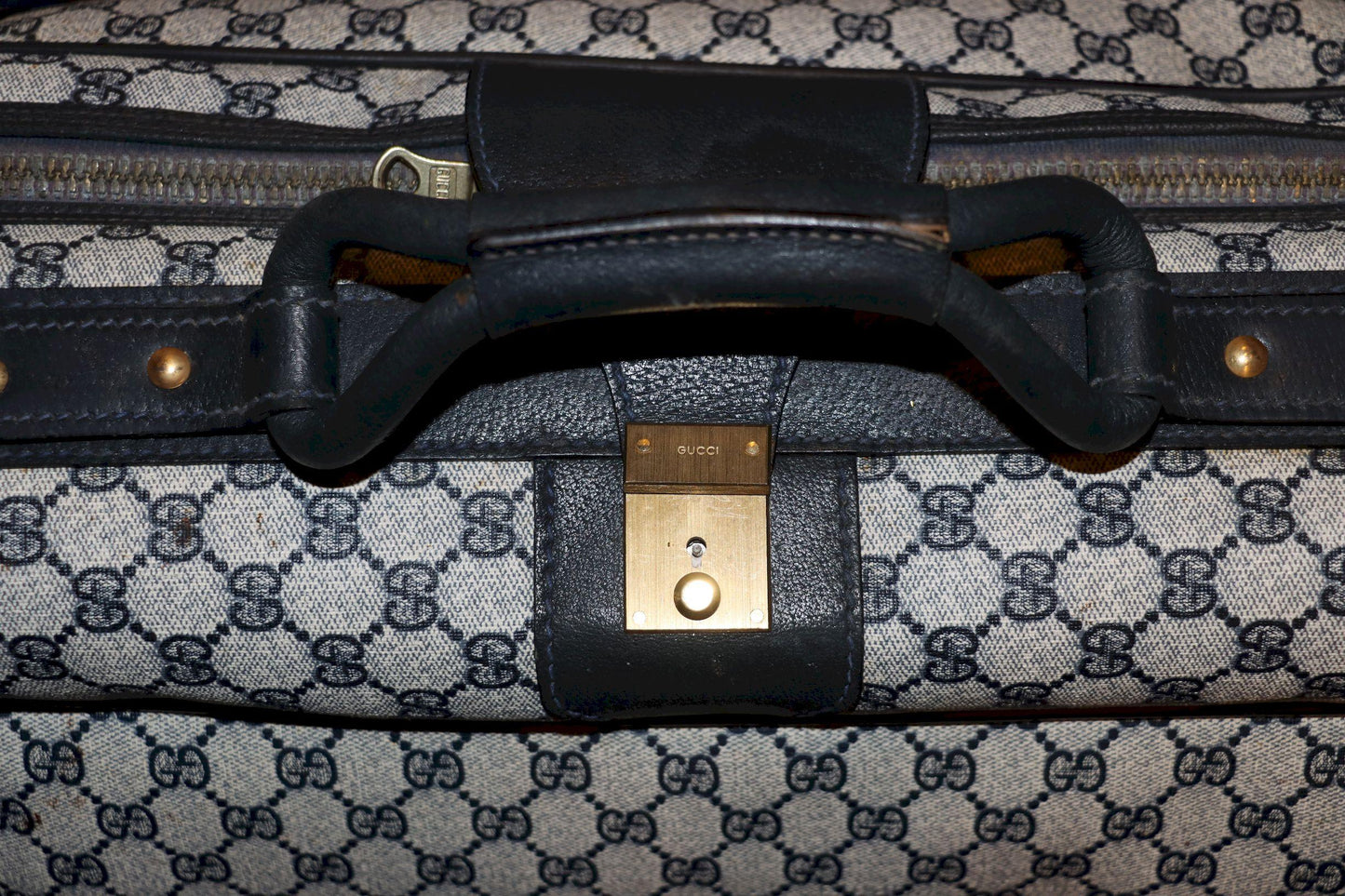 Vintage GUCCI Navy GG Monogram Canvas Travel Suitcase