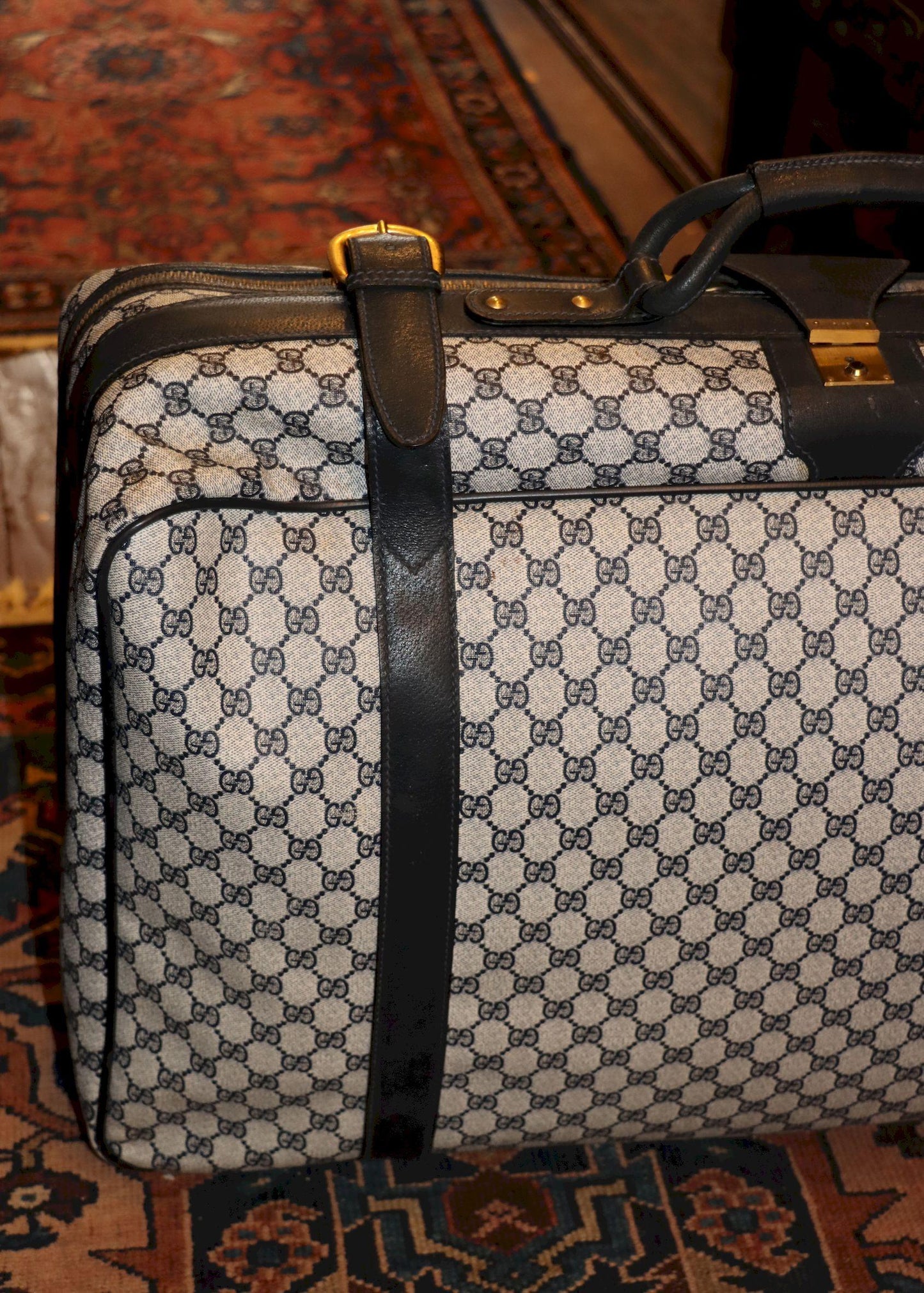 Vintage GUCCI Navy GG Monogram Canvas Travel Suitcase