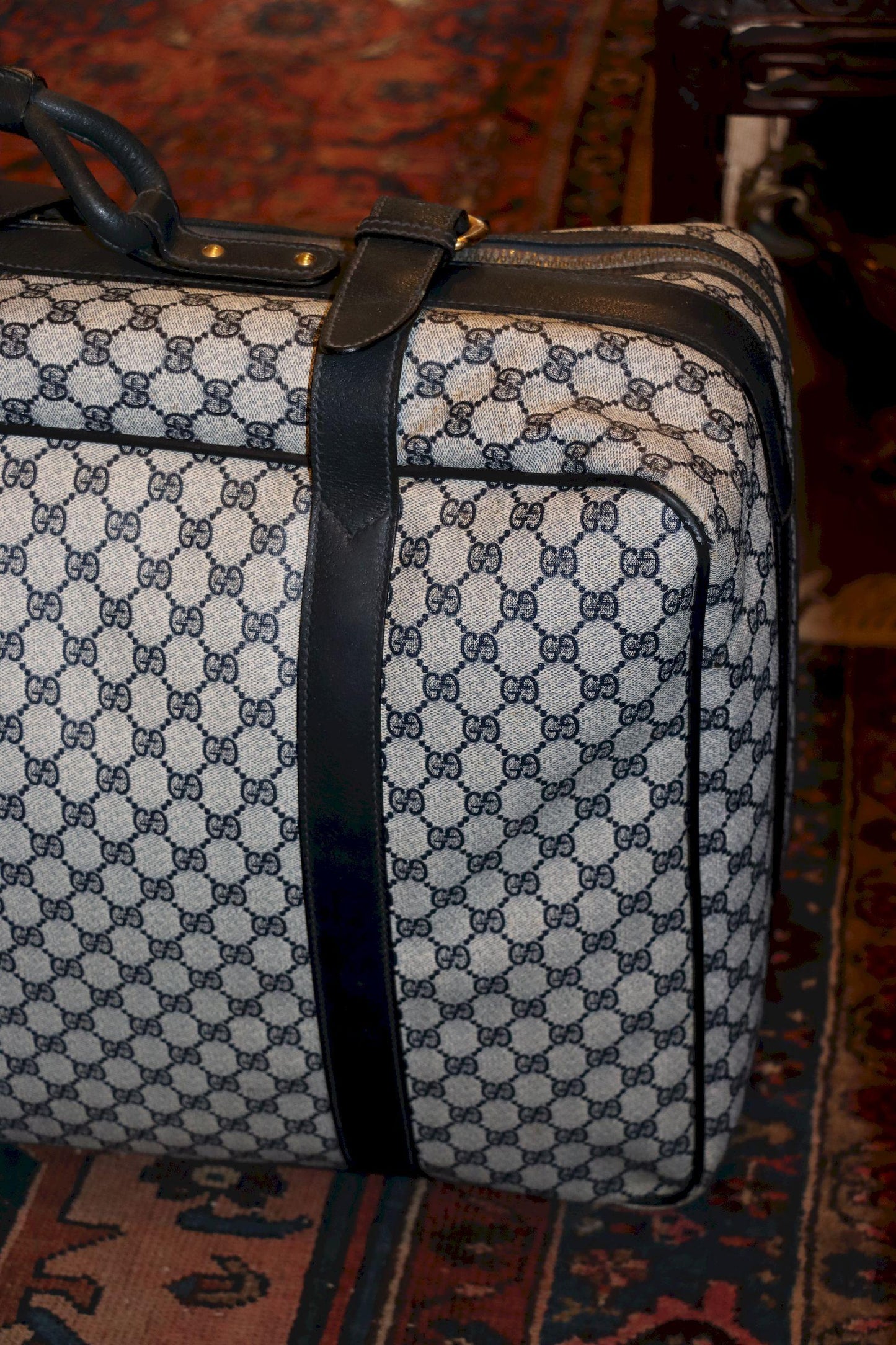 Vintage GUCCI Navy GG Monogram Canvas Travel Suitcase
