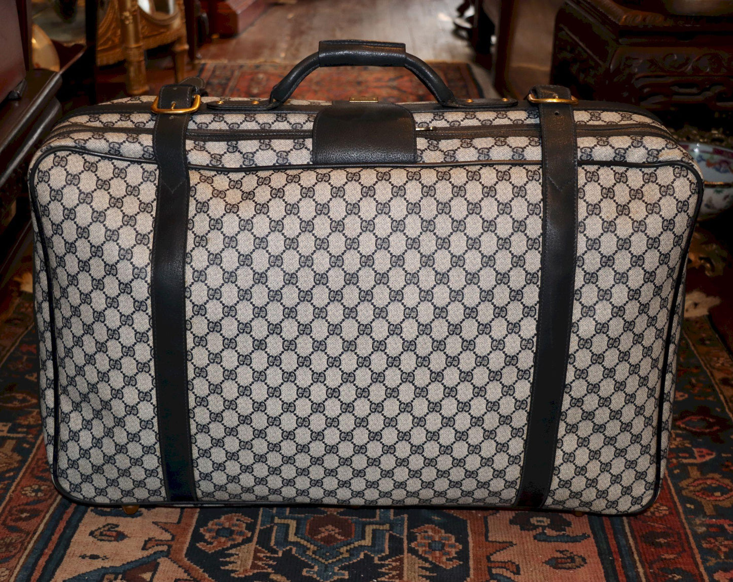 Vintage GUCCI Navy GG Monogram Canvas Travel Suitcase
