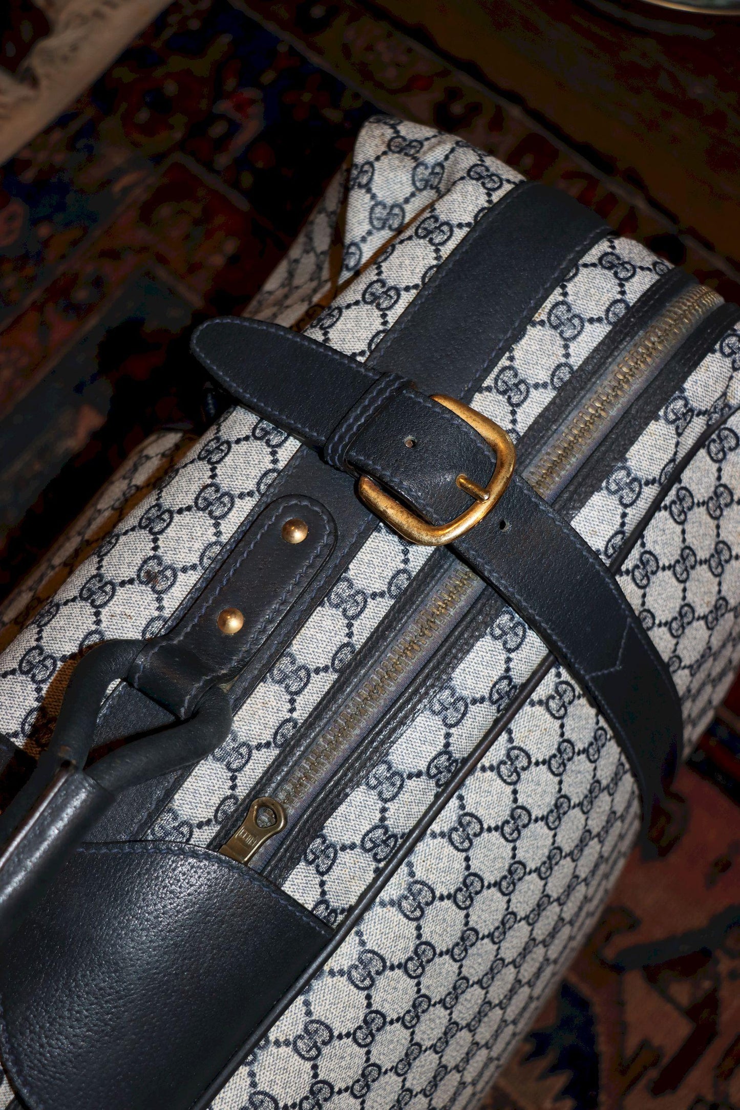 Vintage GUCCI Navy GG Monogram Canvas Travel Suitcase