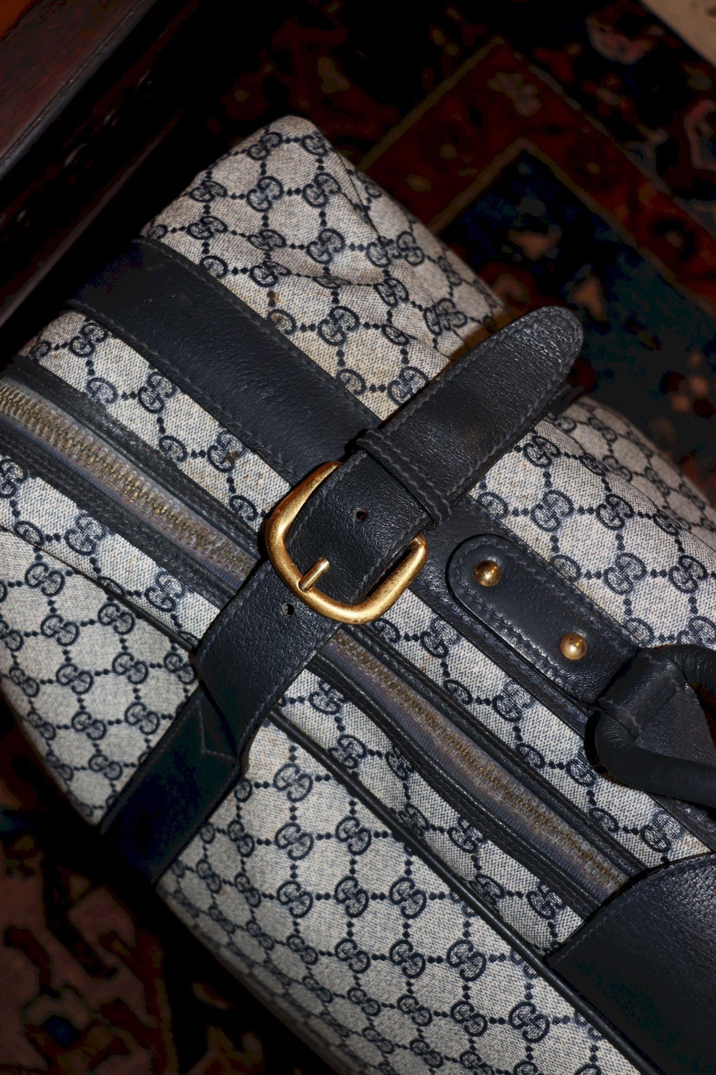 Vintage GUCCI Navy GG Monogram Canvas Travel Suitcase
