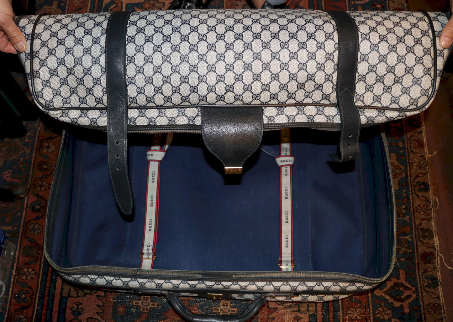 Vintage GUCCI Navy GG Monogram Canvas Travel Suitcase