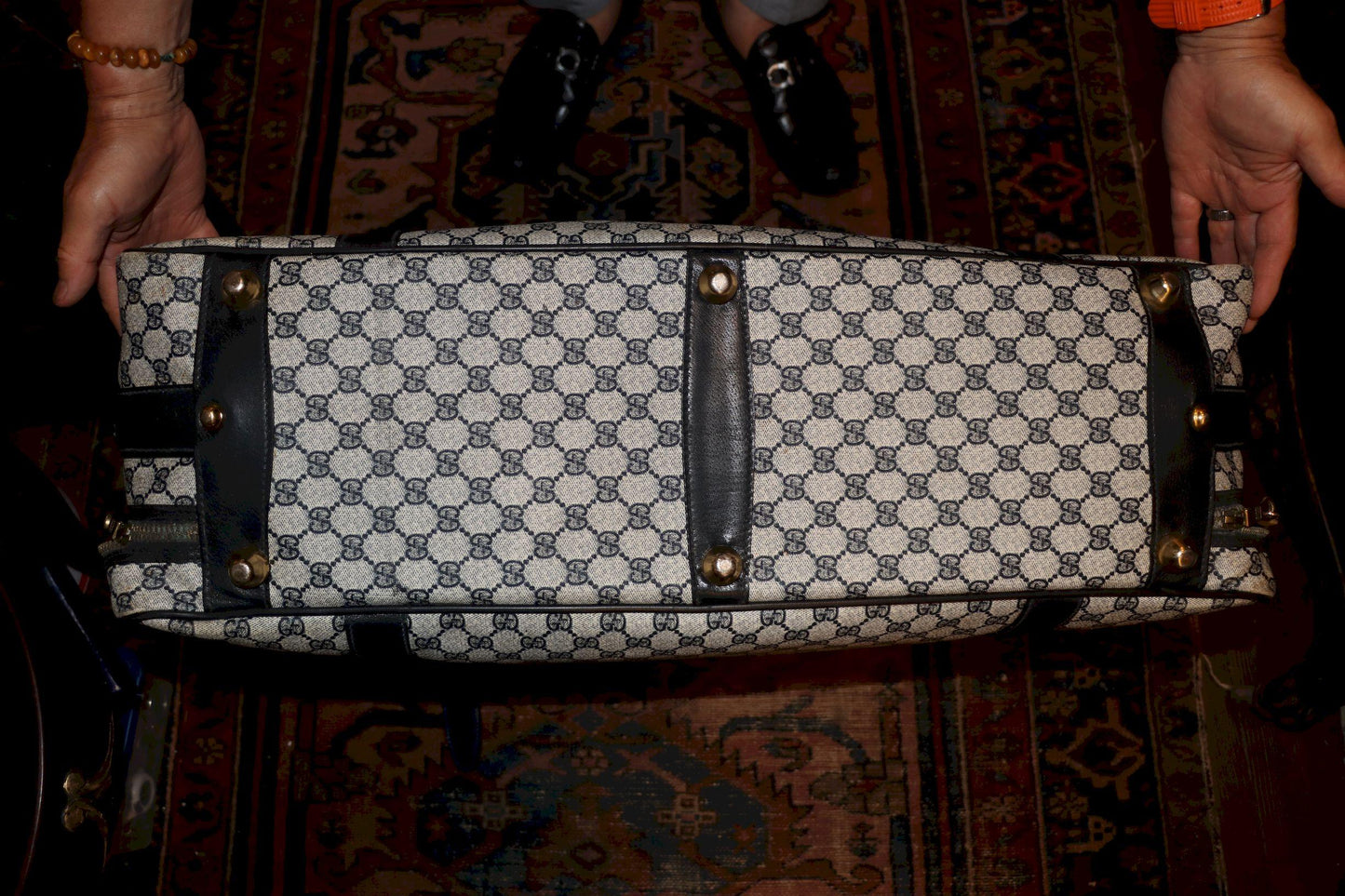 Vintage GUCCI Navy GG Monogram Canvas Travel Suitcase