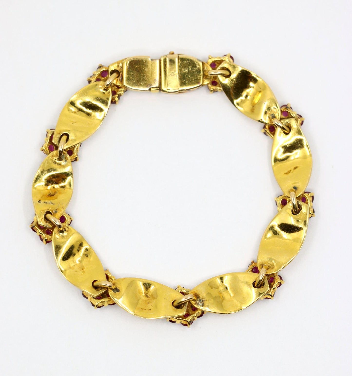 Vintage 18K Gold Ruby Diamond Flower Bracelet