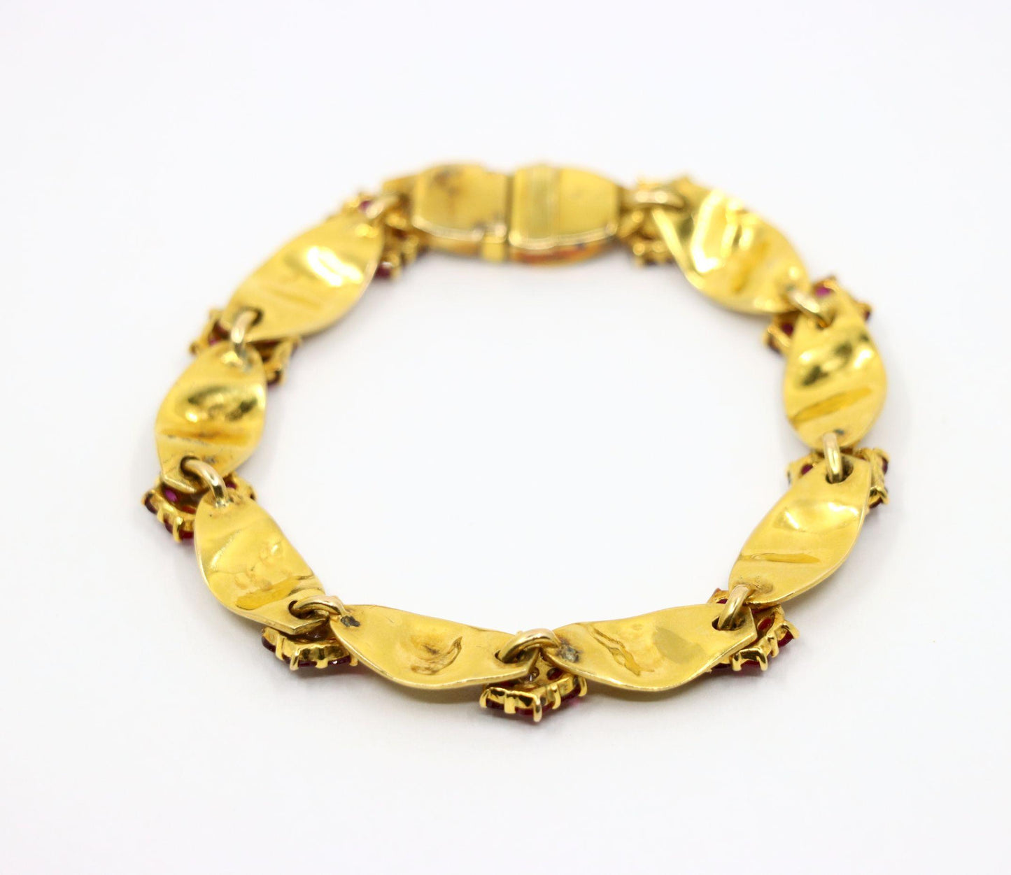Vintage 18K Gold Ruby Diamond Flower Bracelet