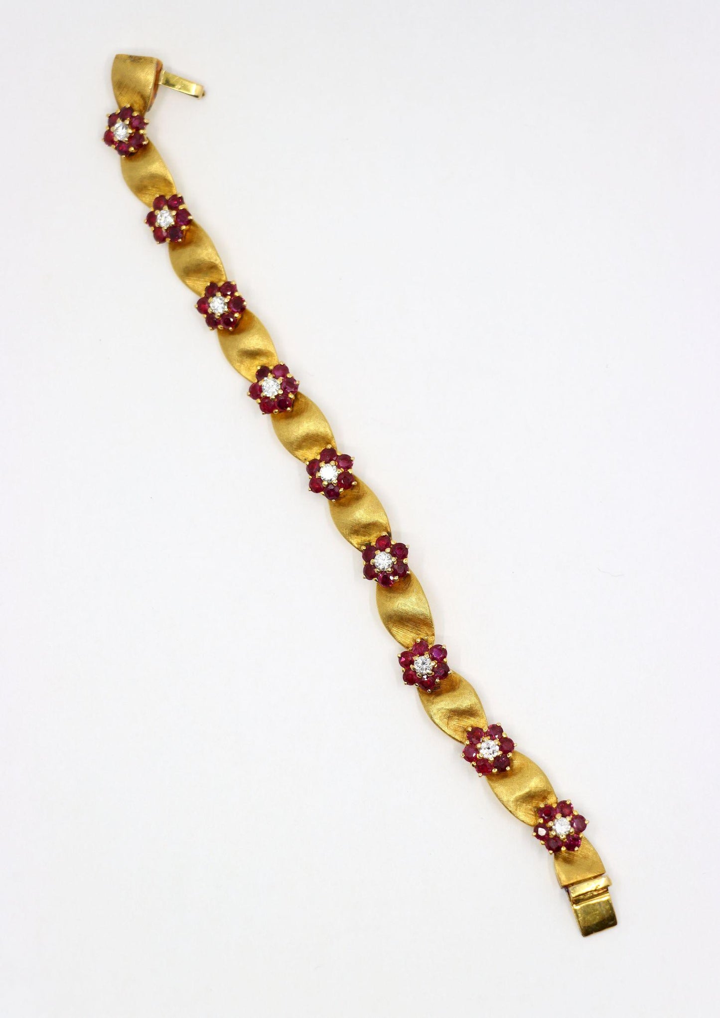 Vintage 18K Gold Ruby Diamond Flower Bracelet