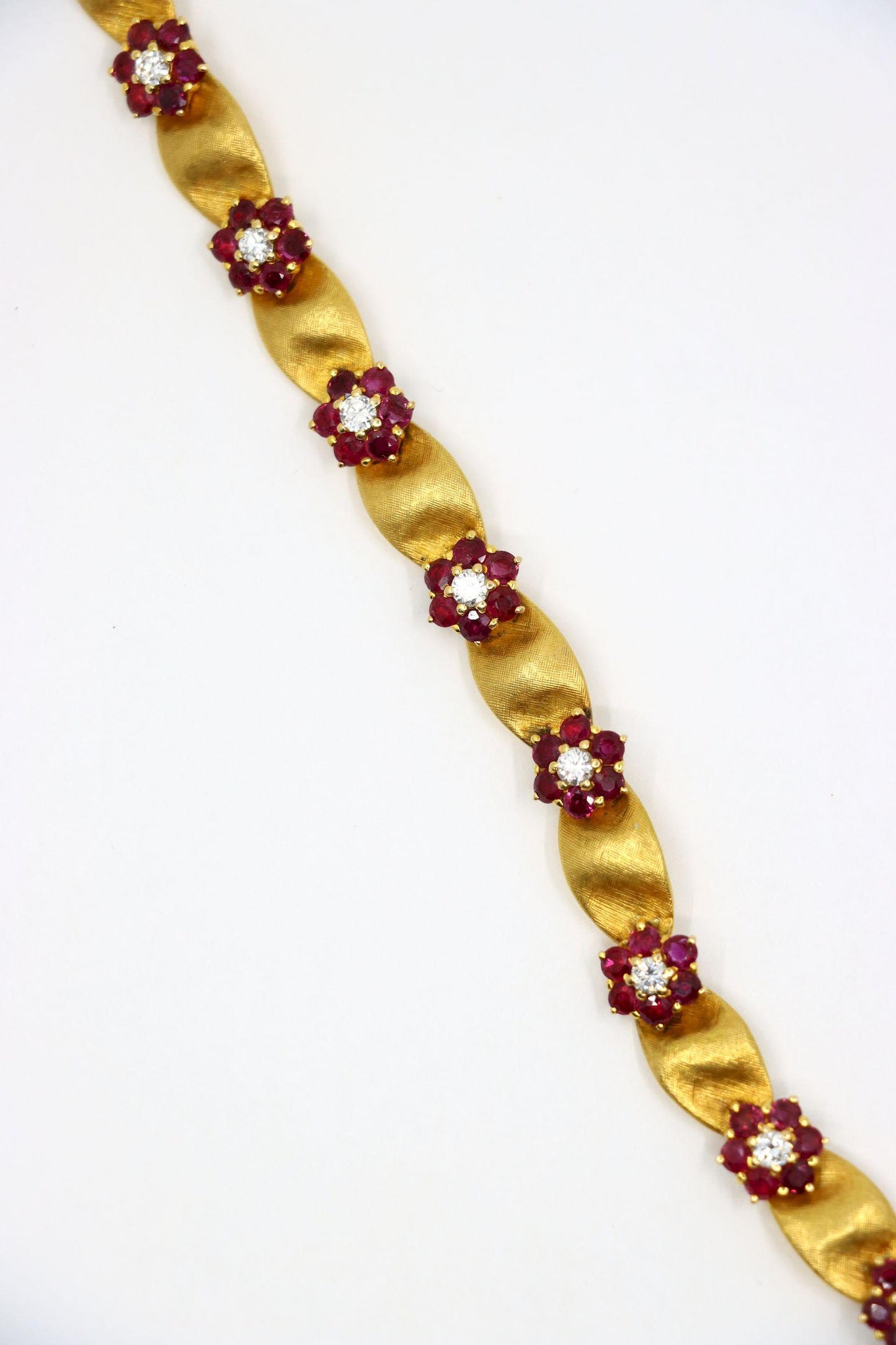 Vintage 18K Gold Ruby Diamond Flower Bracelet