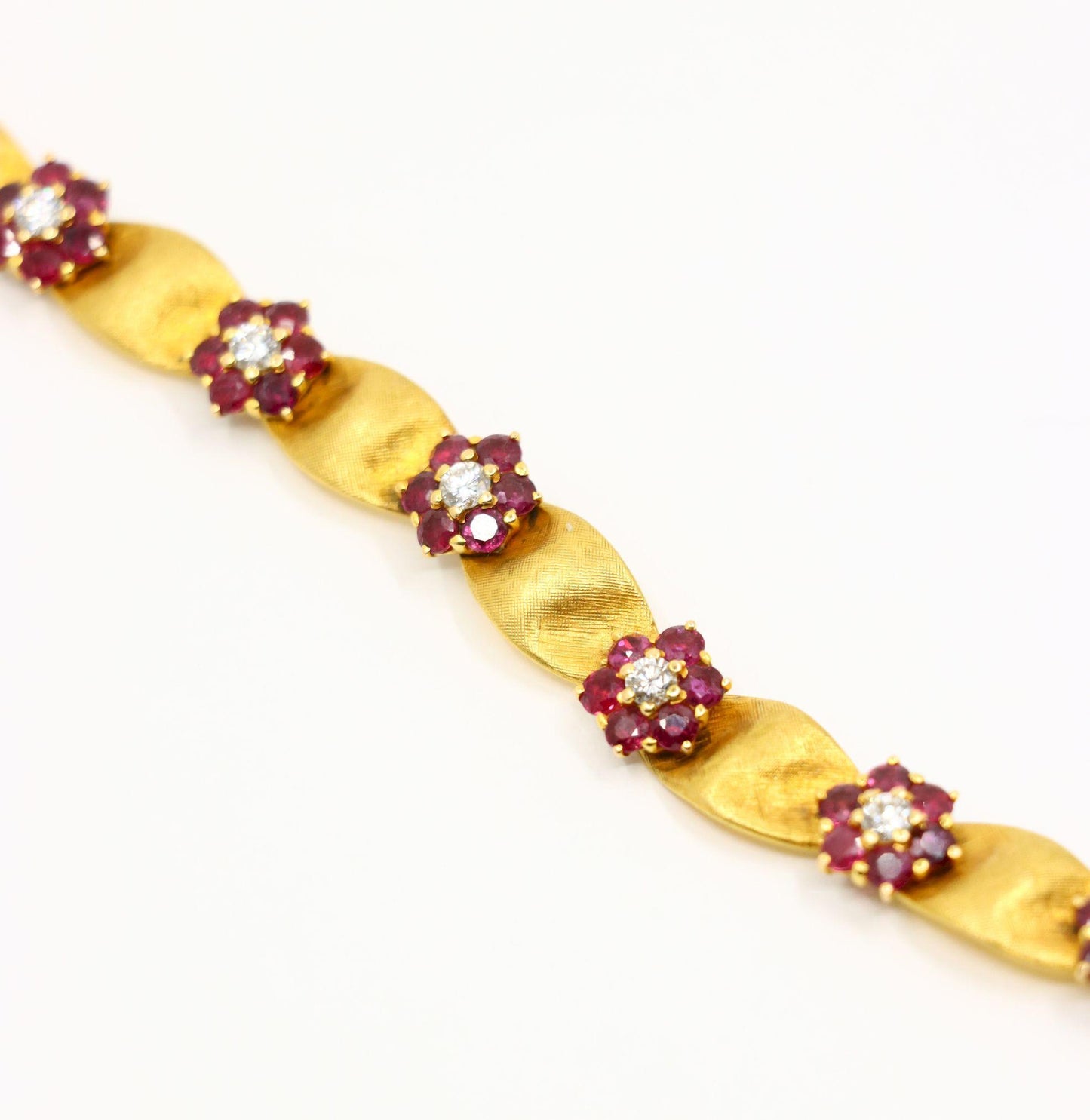 Vintage 18K Gold Ruby Diamond Flower Bracelet