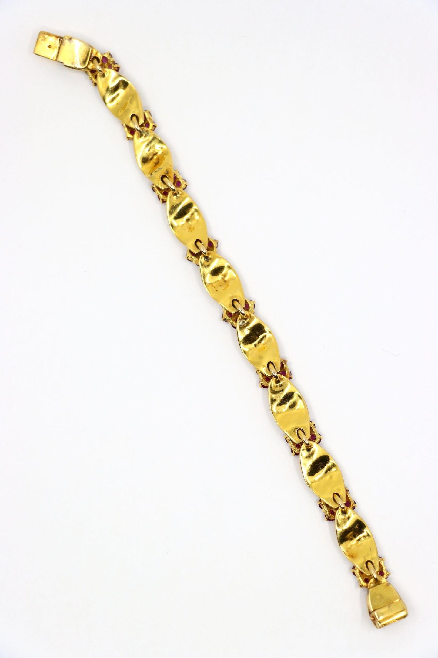 Vintage 18K Gold Ruby Diamond Flower Bracelet