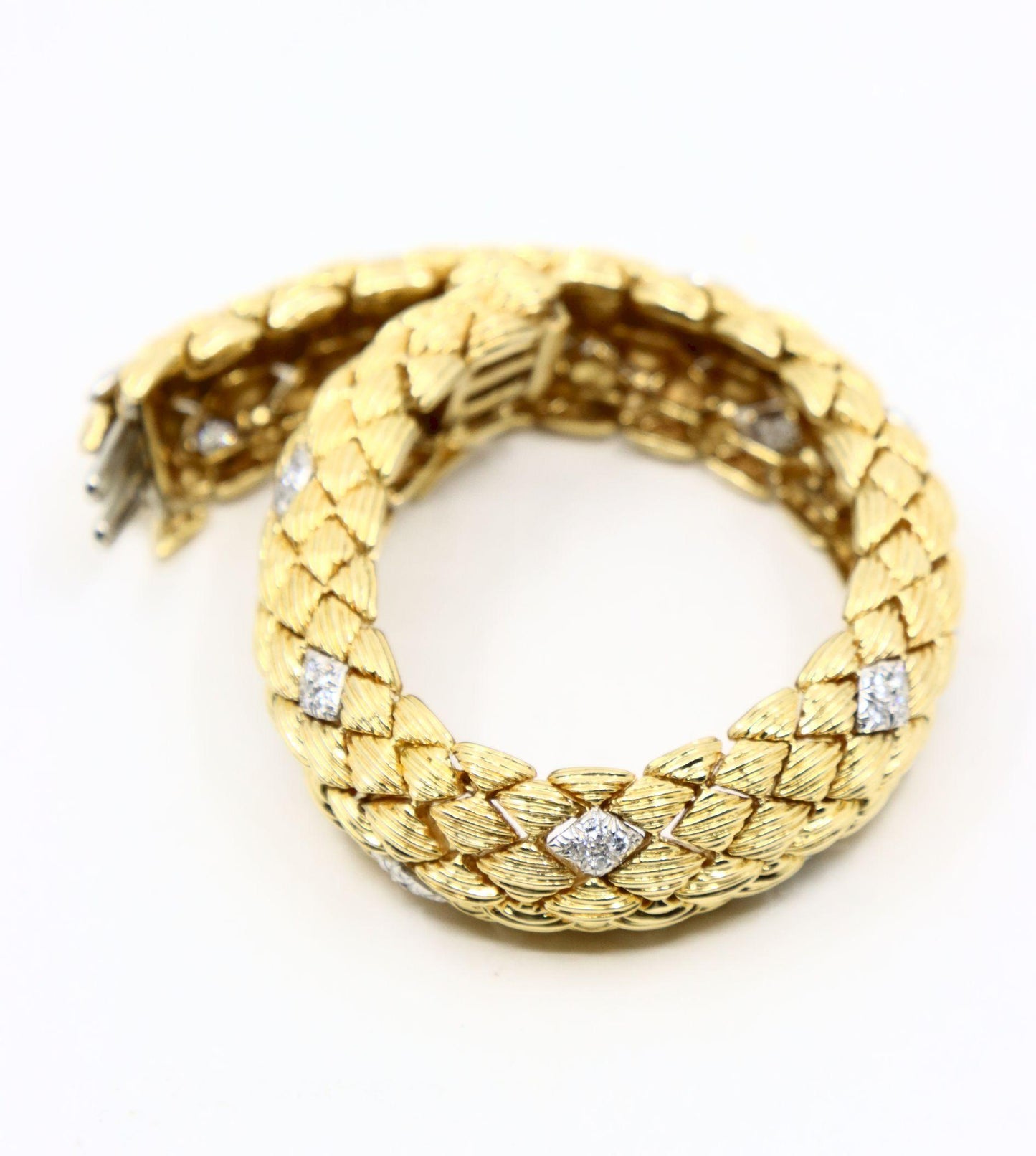 David Webb 18K Gold Diamonds Textured Bracelet