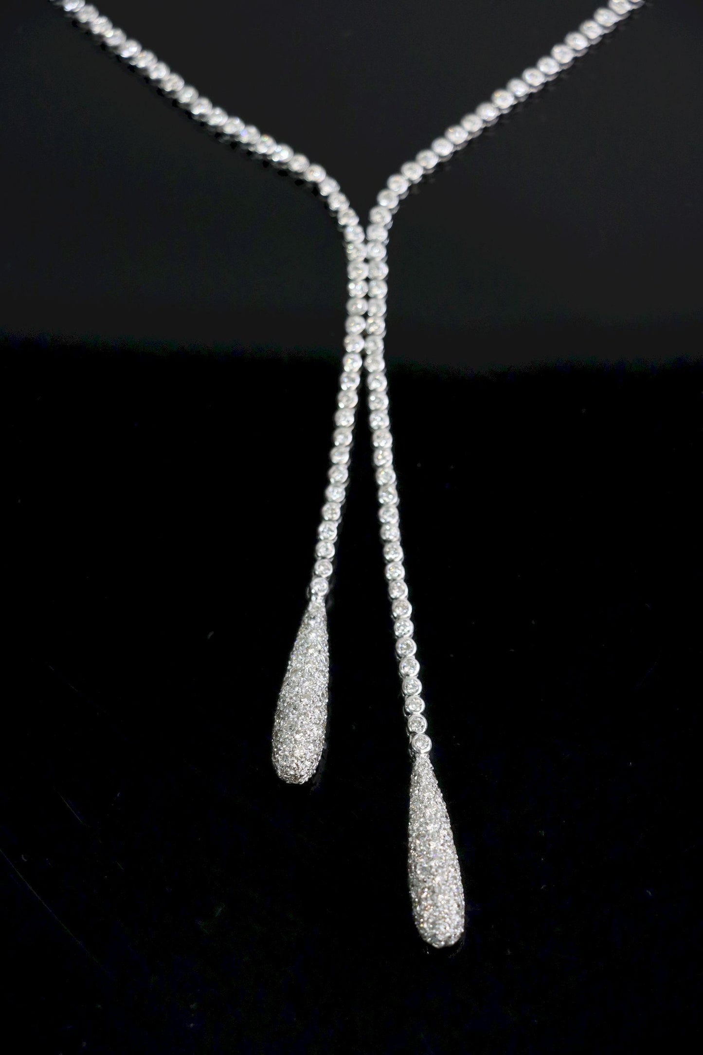 Vintage 18K White Gold Diamond Y-Drop Necklace