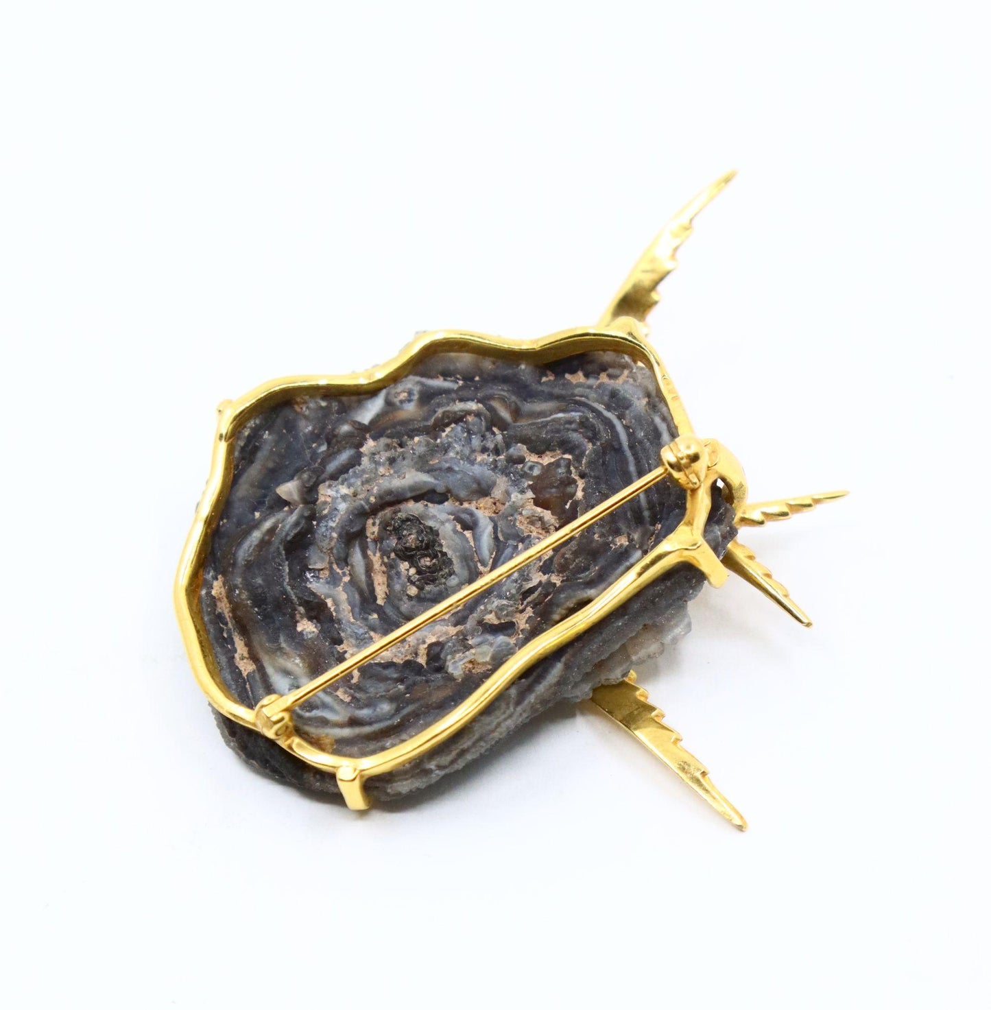 Vintage 14K Gold Brid on Crystal Geode Brooch