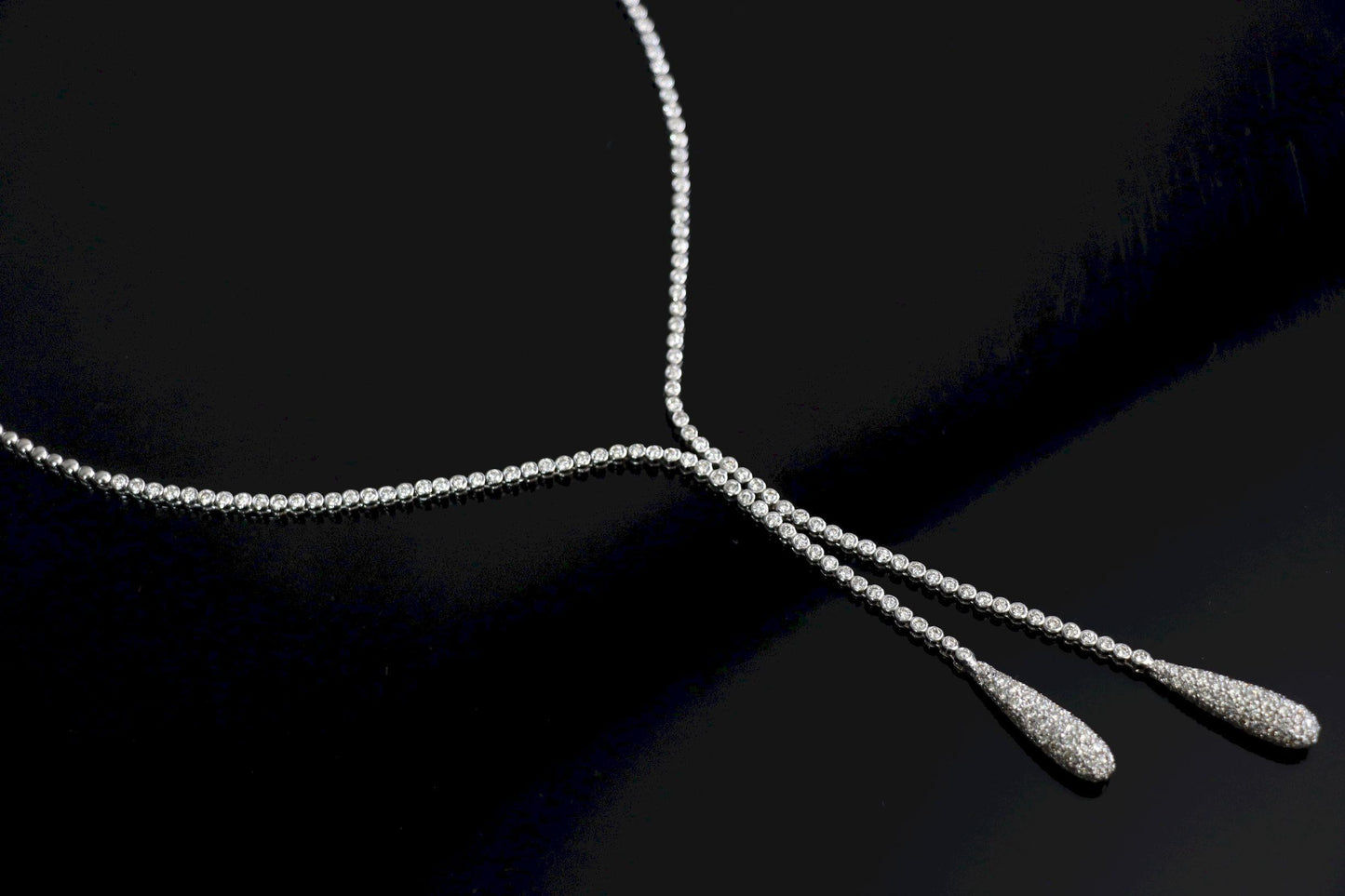 Vintage 18K White Gold Diamond Y-Drop Necklace
