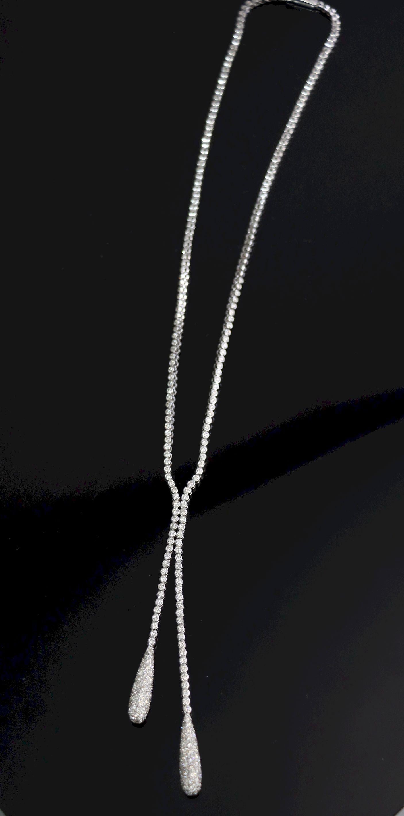 Vintage 18K White Gold Diamond Y-Drop Necklace