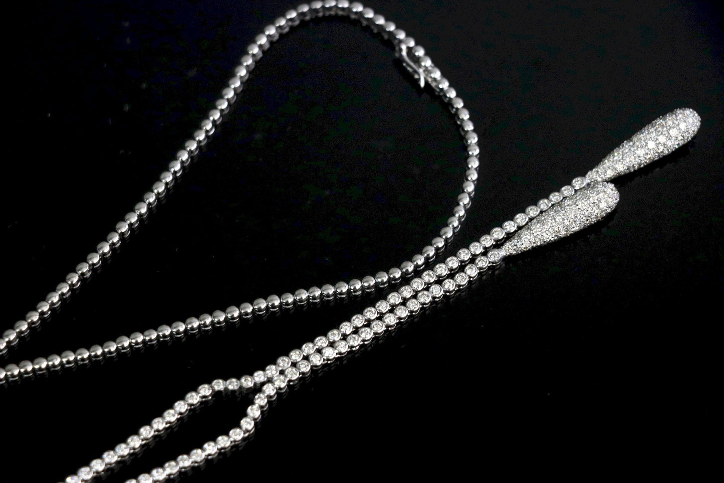 Vintage 18K White Gold Diamond Y-Drop Necklace