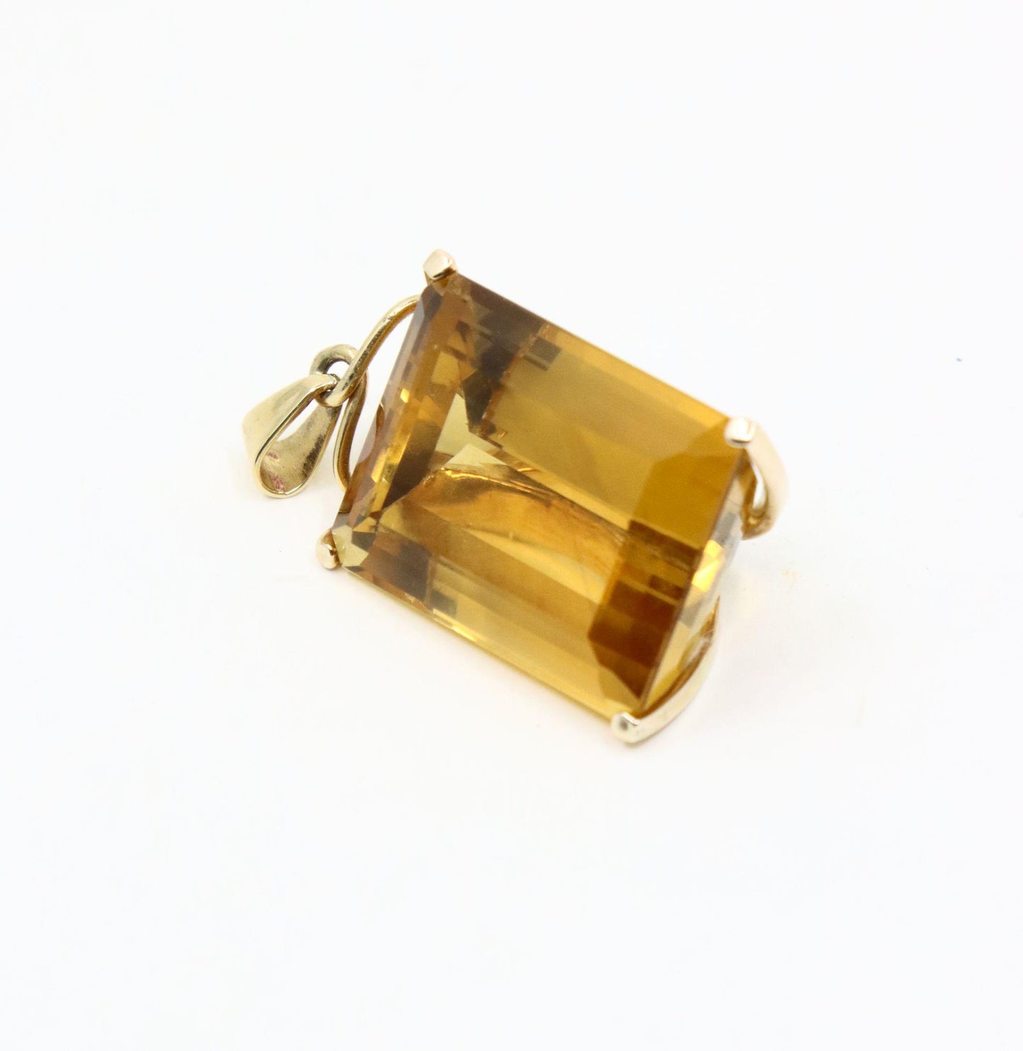 Vintage 14K Gold Emerald Cut Citrine Pendant