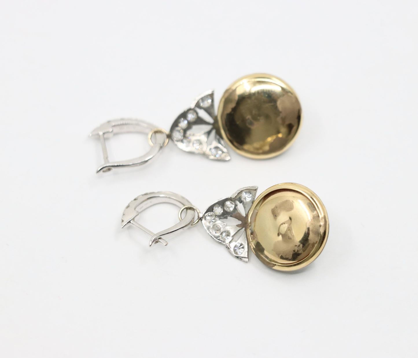 Art Deco 18K Gold & Platinum Diamond Pearl Earrings