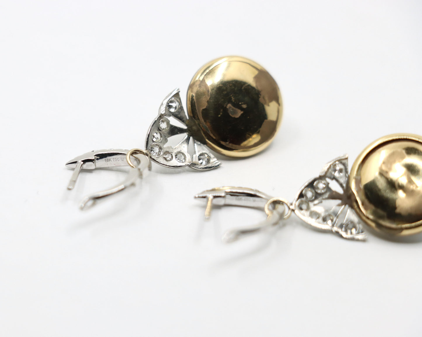 Art Deco 18K Gold & Platinum Diamond Pearl Earrings
