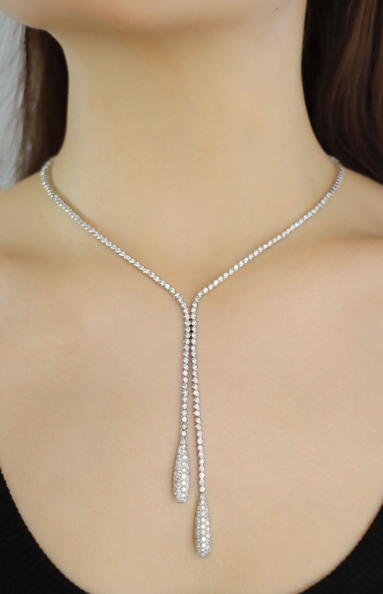 Vintage 18K White Gold Diamond Y-Drop Necklace