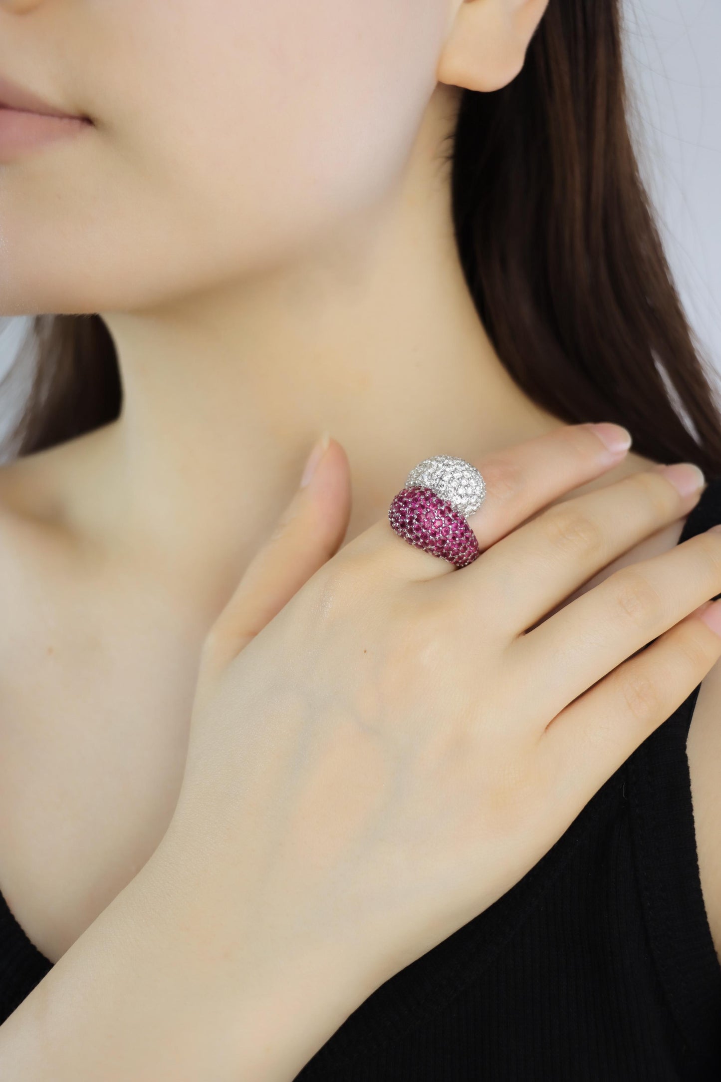 Vintage 18K White Gold Diamond Ruby Ring