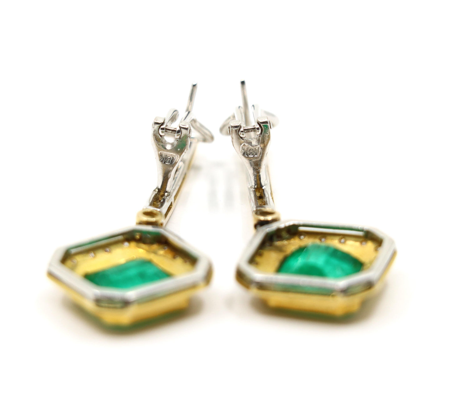 18K Yellow & White Gold Emerald Diamonds Earrings