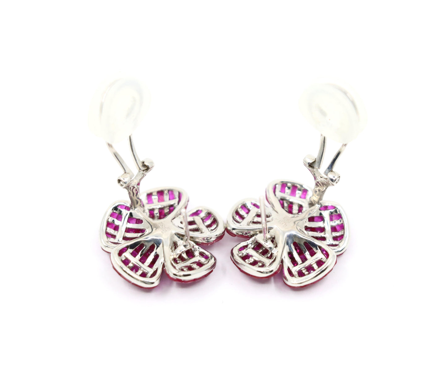 18K White Gold Diamond and Mystery Set Ruby Flower Earrings