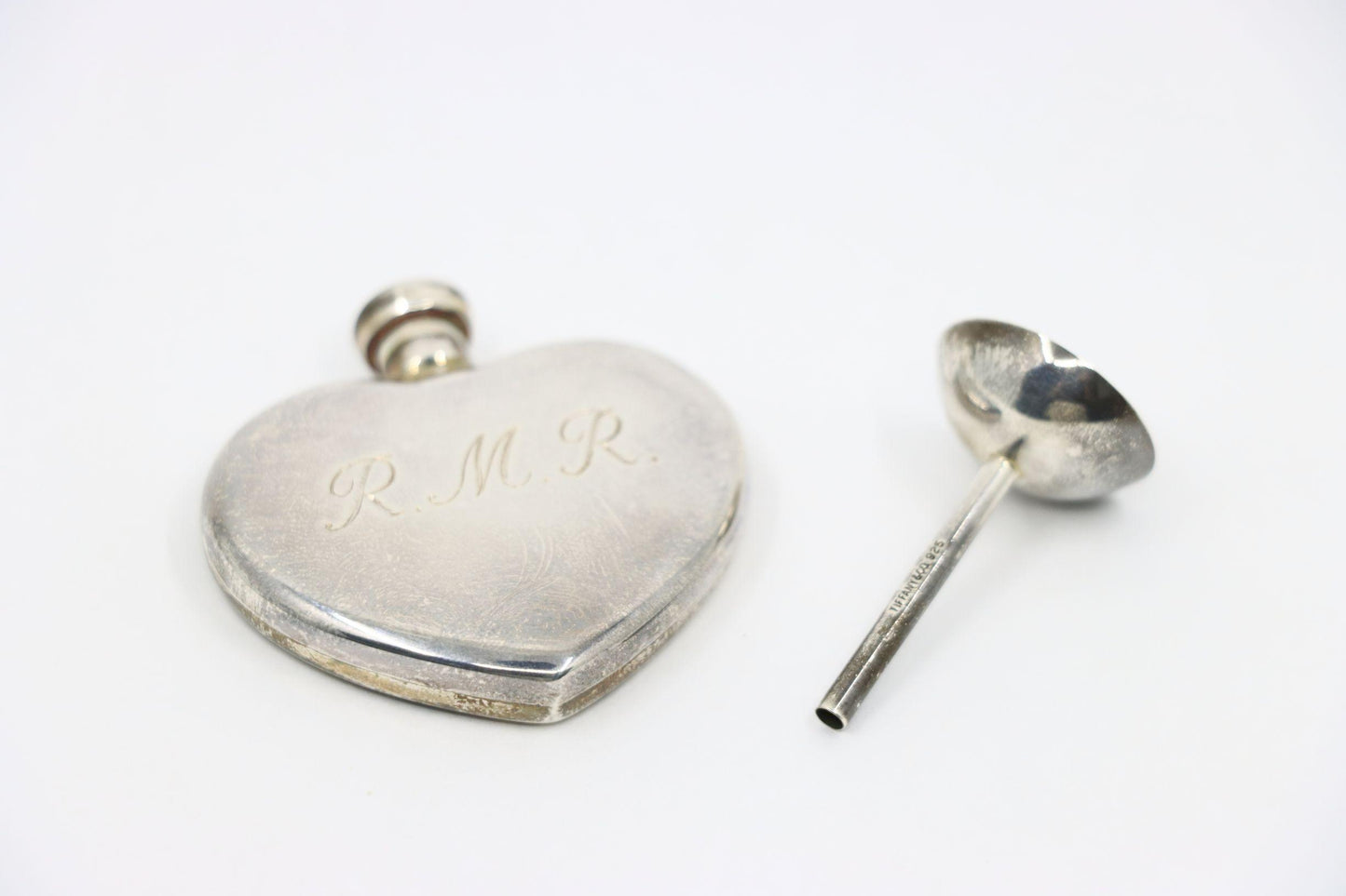 Tiffany & Co. Sterling Silver Heart Shape Perfume Bottle & Funnel