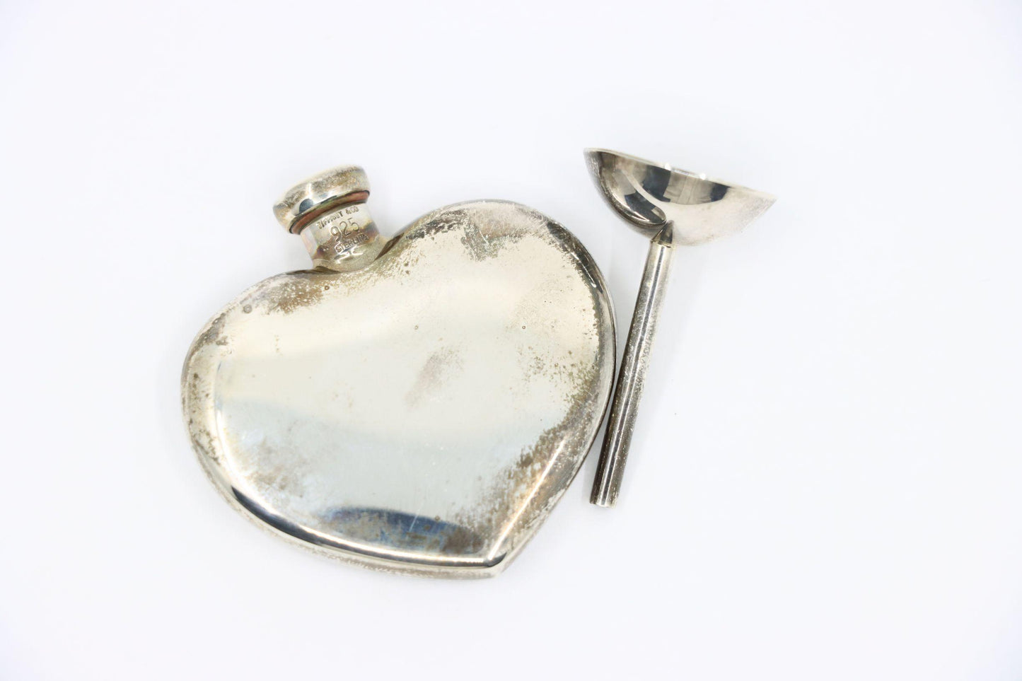 Tiffany & Co. Sterling Silver Heart Shape Perfume Bottle & Funnel