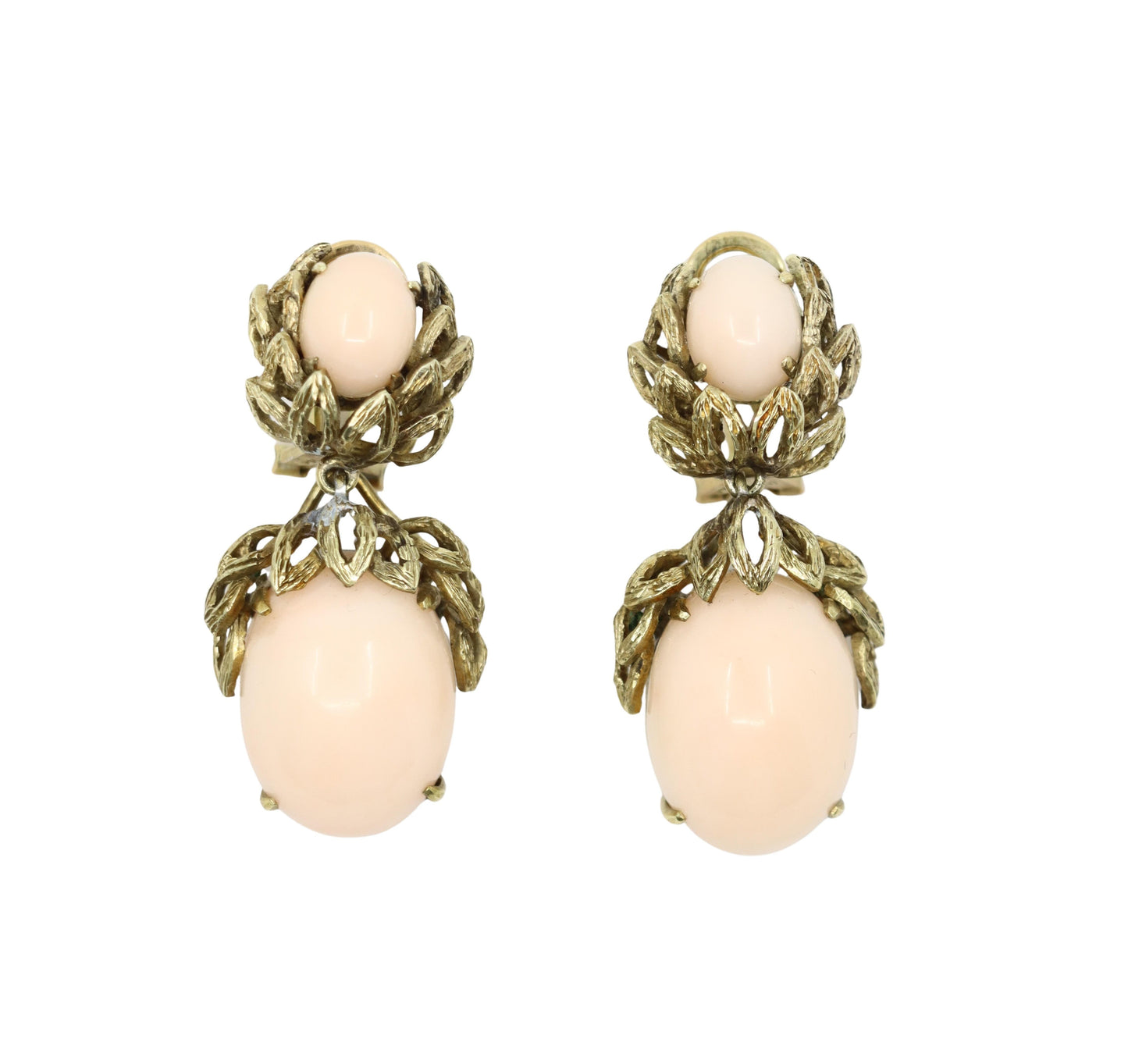Vintage 14K Gold Coral Cabochon Earrings